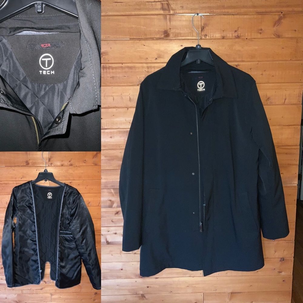 Tumi T-Tech 3-in-1 Trench Coat Mens Medium Black Waterproof Shell Quilted Liner